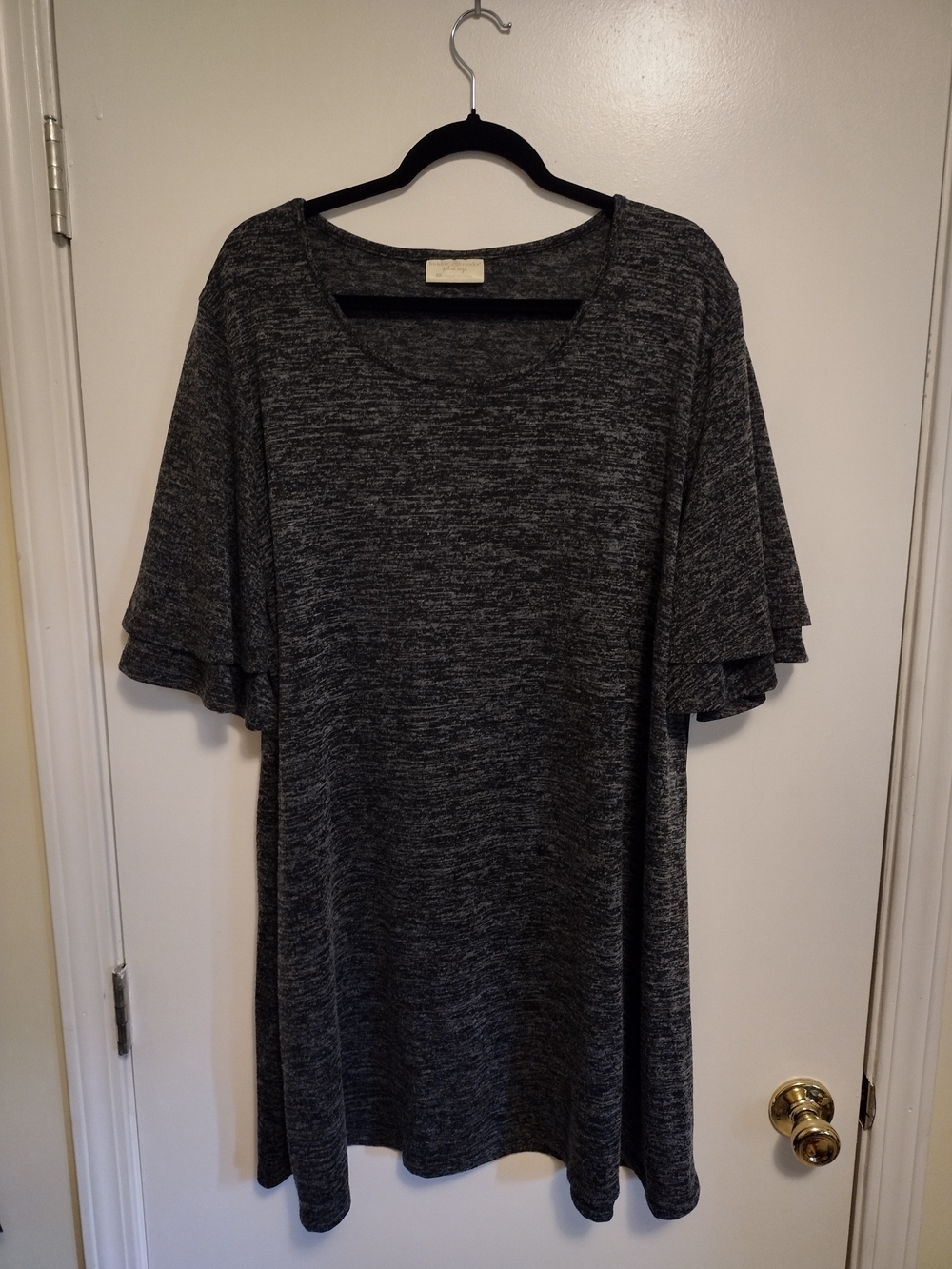 Heathered Charcoal Short Flutter Sleeve Mini Dress